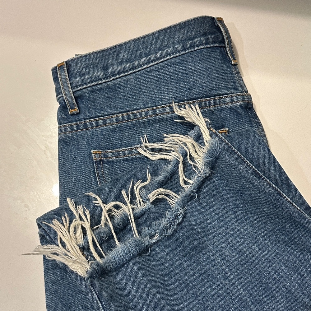 KHAITE Kerrie Blue Frayed Ankle Jeans
